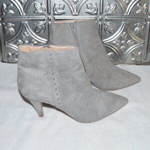 Womens Size 8 Attention Gray Suede Ankle Boots Silver Studs Heel Zipper Shoes